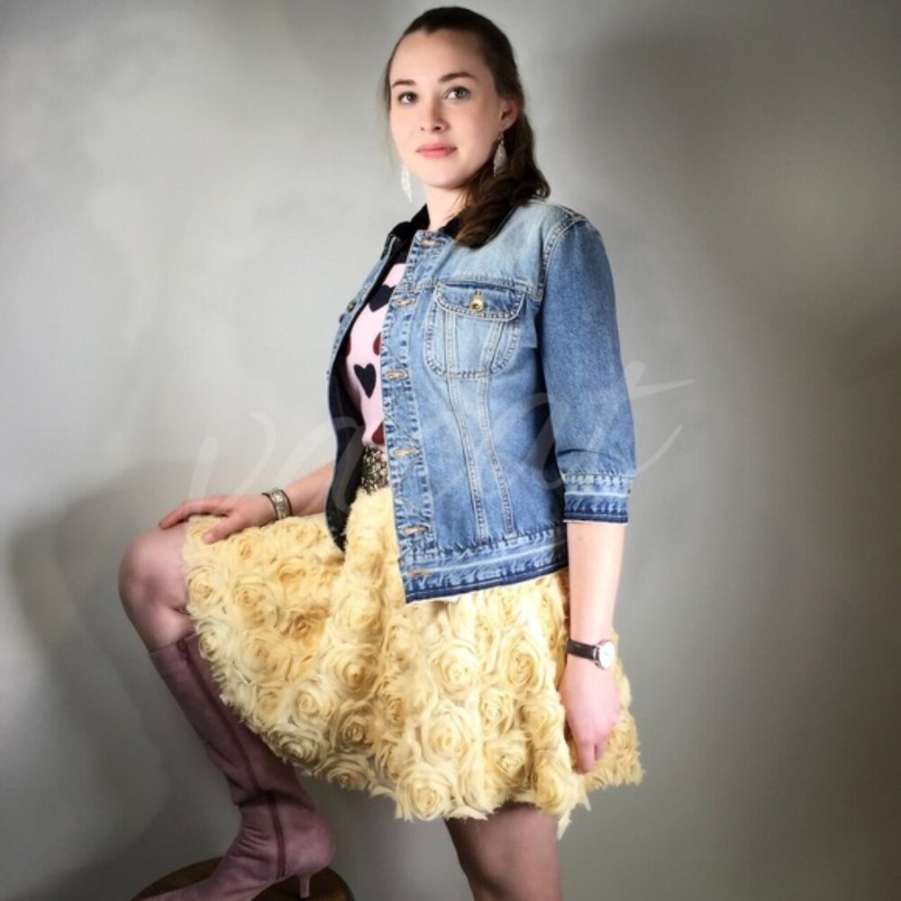 Free People Gold Cream Rosette Tulle Mini Skirt